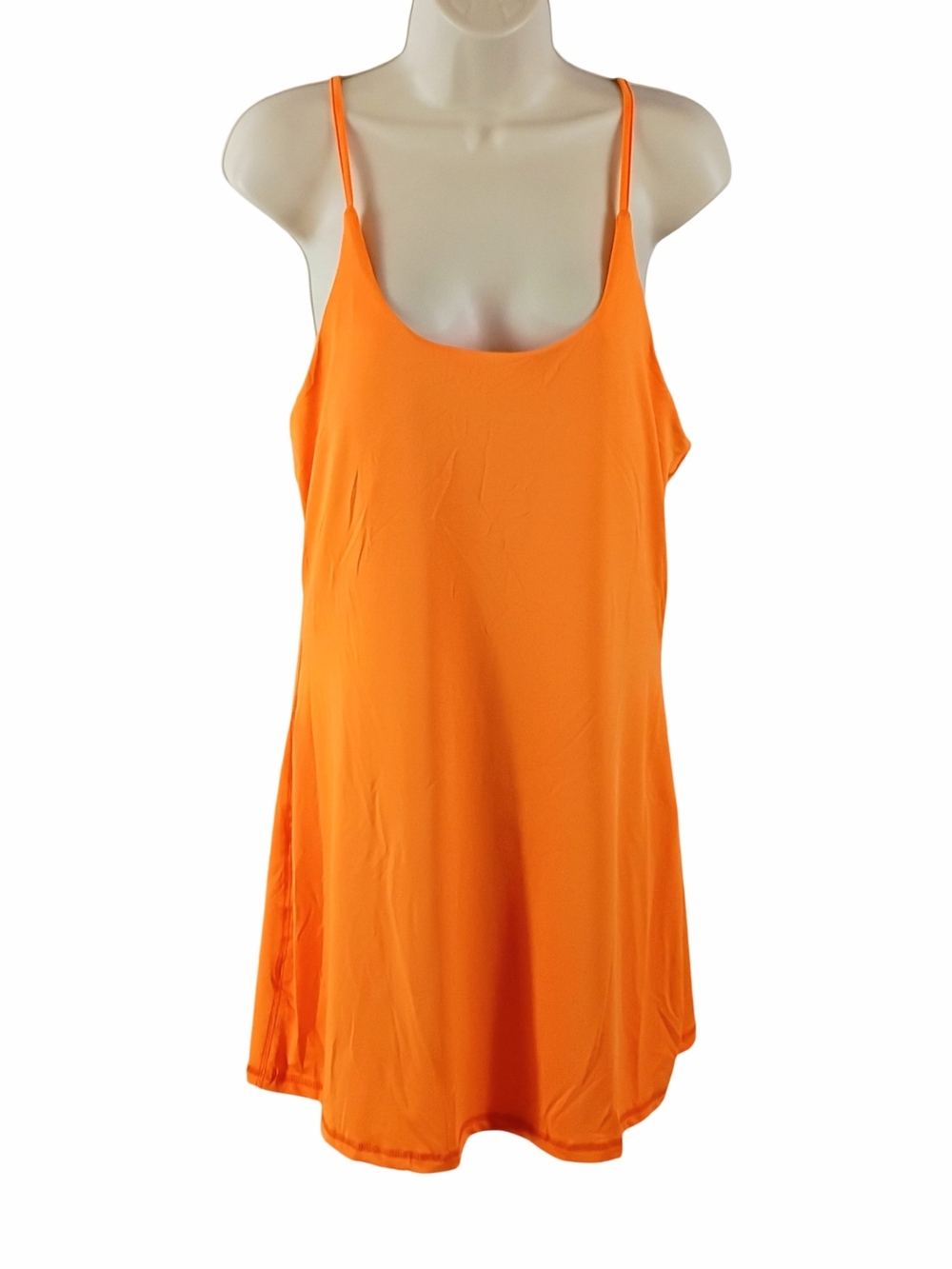 Bright Orange Spaghetti Strap Romper Athletic Dress With Built In Shorts